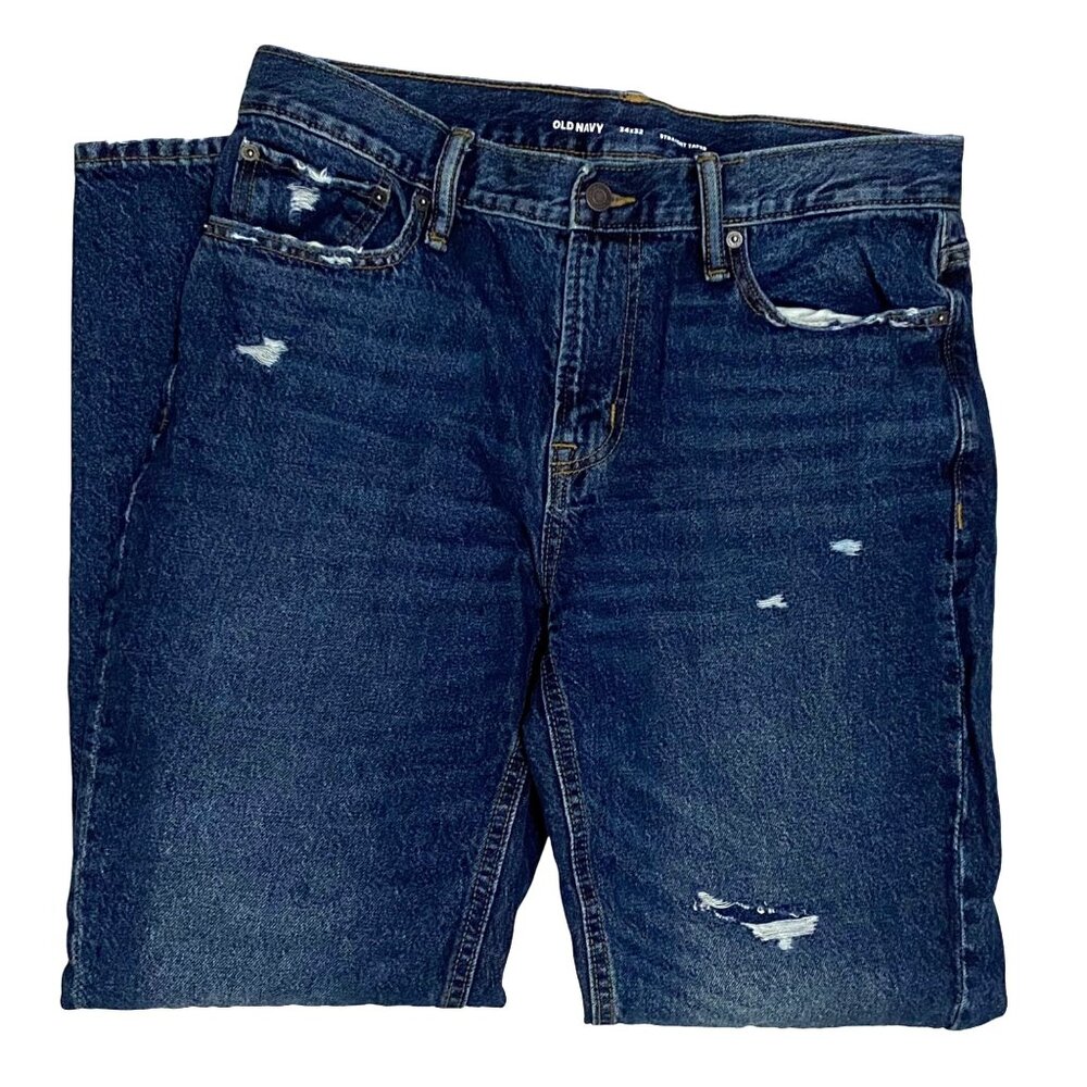 Old Navy Straight Taper‎ Mens Jeans 34x32 Streetwear Distressed Ragged Patches